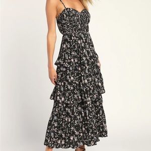 Lulus Cascading Crush Black Floral Print Dress